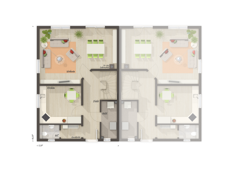 Doppelhaushälfte zum Kauf provisionsfrei 297.270 € 4 Zimmer 120 m² 590 m² Grundstück Teurow Halbe 15757