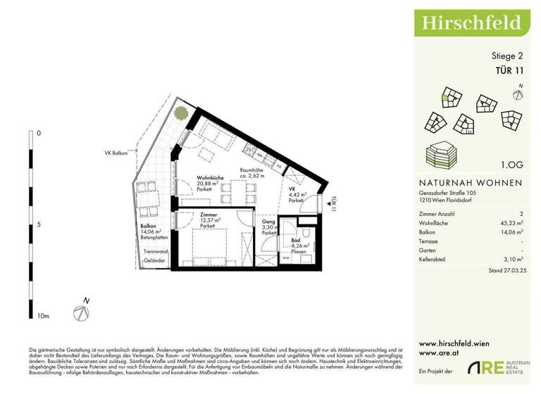 Wohnung zum Kauf - Erstbezug 280.000 € 2 Zimmer 45,1 m² 1. Geschoss Wien 1210