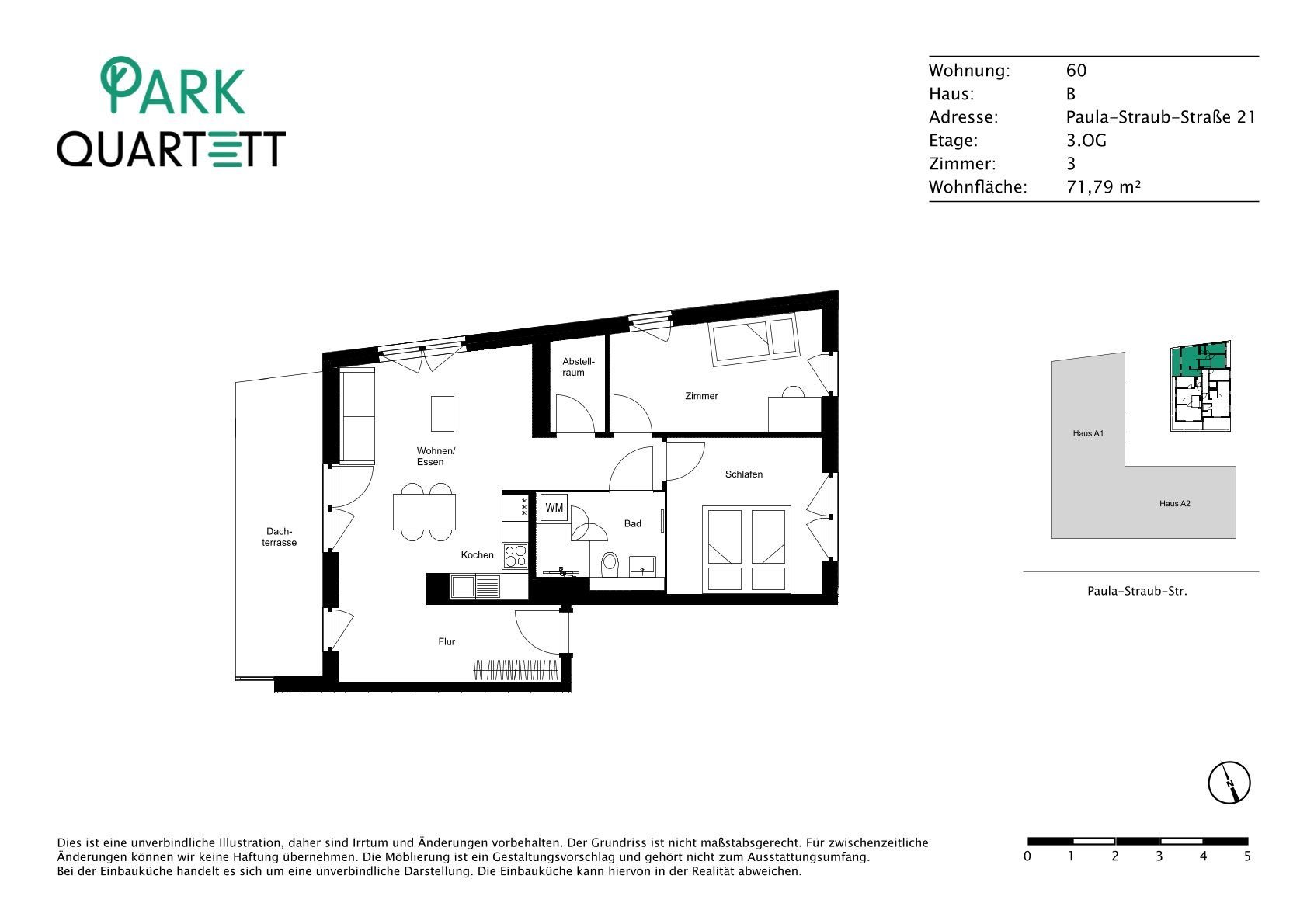 Penthouse zur Miete 1.140 € 3 Zimmer 71,8 m²<br/>Wohnfläche 3.<br/>Geschoss 01.03.2025<br/>Verfügbarkeit Paula-Straub-Str. 21 Hubenloch Villingen-Schwenningen 78048