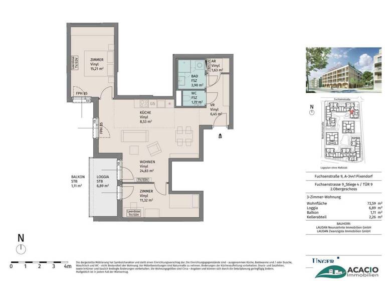 Wohnung zur Miete - Erstbezug 701 € 3 Zimmer 73,6 m² 2. Geschoss Pixendorf 3451