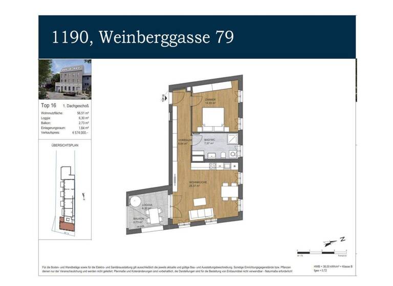 Wohnung zum Kauf - Erstbezug 574.000 € 2 Zimmer 56,5 m² 3. Geschoss Wien 1190