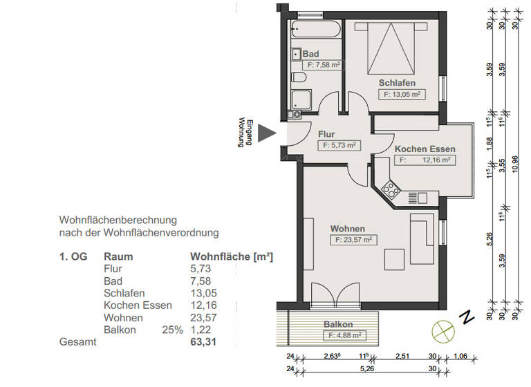 Wohnung zum Kauf provisionsfrei 370.000 € 2,5 Zimmer 63 m²<br/>Wohnfläche 1/2<br/>Geschoss Brannenburg Brannenburg 83098