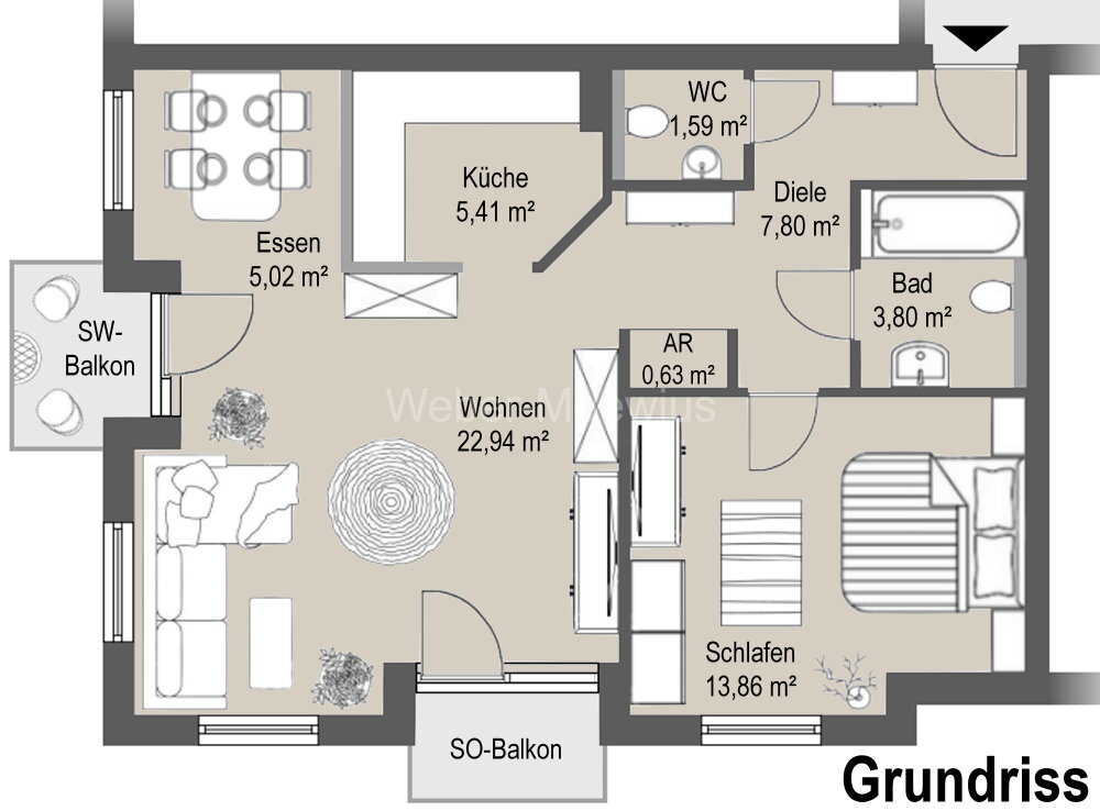 Wohnung zum Kauf 269.000 € 2 Zimmer 61,5 m²<br/>Wohnfläche 1.<br/>Geschoss Rüngsdorf Bonn / Rüngsdorf 53179