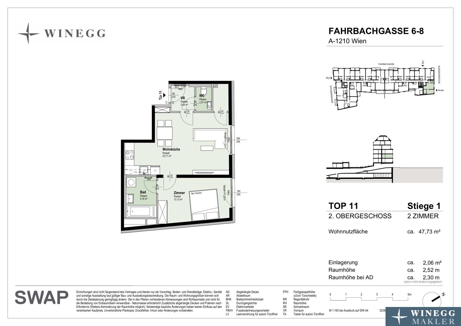 Wohnung zum Kauf 270.800 € 2 Zimmer 47,7 m²<br/>Wohnfläche 2.<br/>Geschoss Fahrbachgasse 6-8 Wien 1210