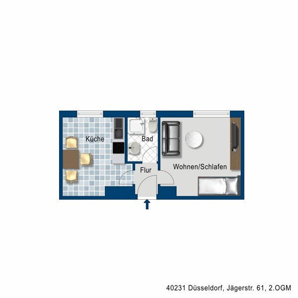 Wohnung zur Miete 371 € 1 Zimmer 30,8 m²<br/>Wohnfläche 2.<br/>Geschoss 01.01.2025<br/>Verfügbarkeit Jägerstr. 61 Eller Düsseldorf 40231