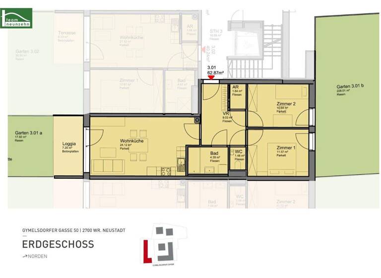 Wohnung zur Miete 754 € 3 Zimmer 62,9 m² EG frei ab 01.05.2026 Gymelsdorfergasse 50 Wiener Neustadt 2700