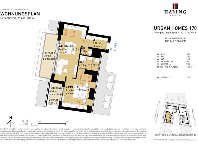 Wohnung zum Kauf - Erstbezug 549.500 € 2 Zimmer 61,6 m² 6. Geschoss Heiligenstädter Straße 170 Wien 1190