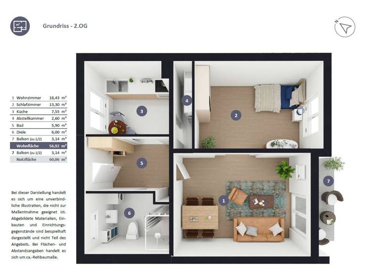 Wohnung zum Kauf 429.000 € 2 Zimmer 56,9 m² 2. Geschoss Bogenhausen München 81925