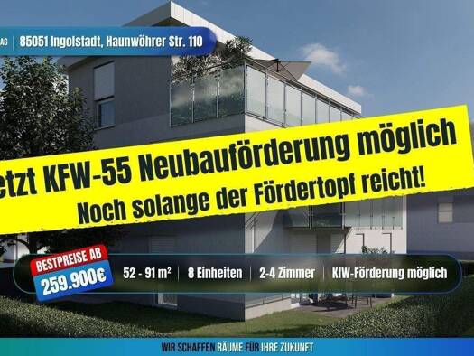 Wohnung zum Kauf - Neubau provisionsfrei als Kapitalanlage geeignet 369.900 € 4 Zimmer 91 m² Haunwöhrer Straße 110 Ingolstadt Ingolstadt 85051