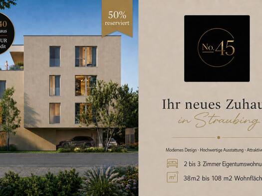 Wohnung zum Kauf - Erstbezug provisionsfrei 222.242 € 2 Zimmer 38 m² 2. Geschoss Augsburger Straße 45 Straubing Straubing 94315