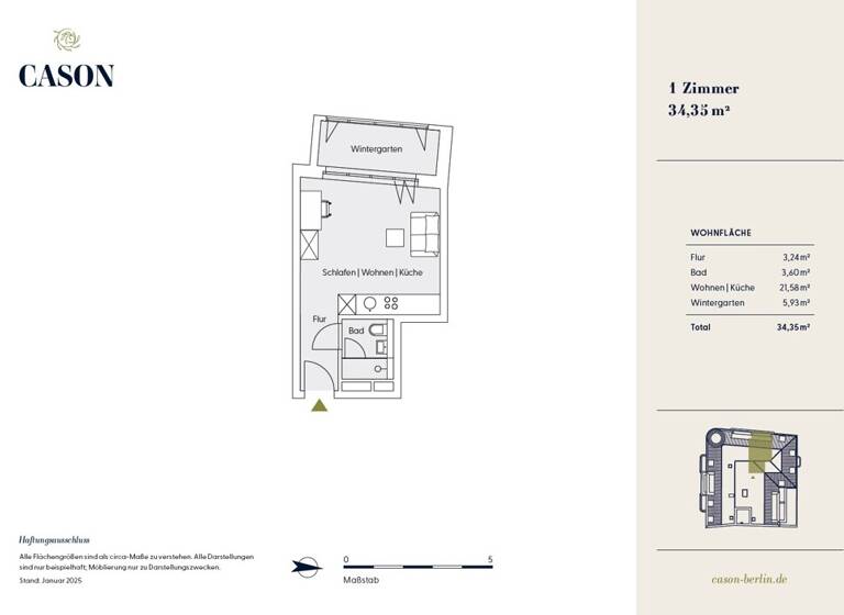 Studio zum Kauf - Erstbezug 305.000 € 1 Zimmer 34,8 m² 5. Geschoss Schöneberg Berlin 10823
