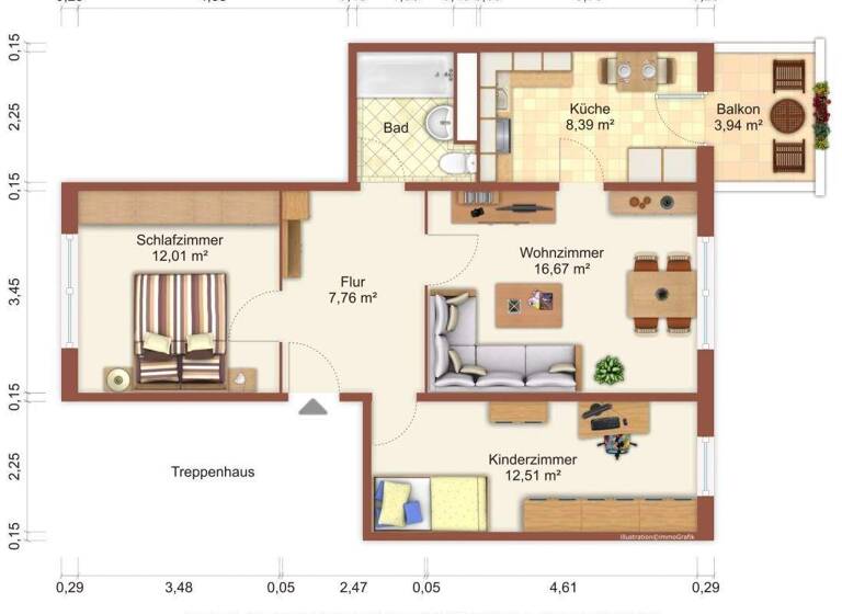 Wohnung zur Miete 466 € 3 Zimmer 64,4 m² 5. Geschoss Am Ryck 12 Ostseeviertel Greifswald 17493