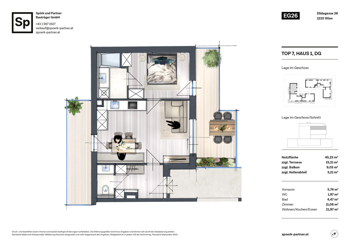 Wohnung zum Kauf 358.000 € 2 Zimmer 45,2 m²<br/>Wohnfläche 2.<br/>Geschoss Elidagasse 26 Wien 1220