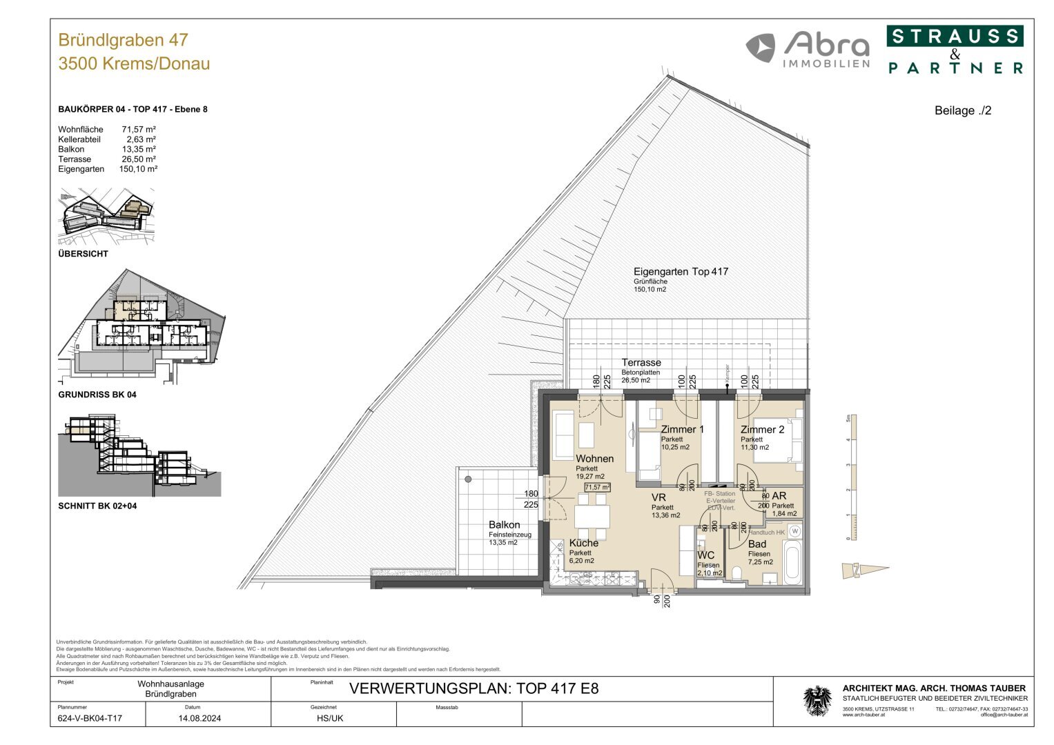 Wohnung zum Kauf 594.700 € 3 Zimmer 71,6 m²<br/>Wohnfläche 3.<br/>Geschoss 01.02.2025<br/>Verfügbarkeit Bründlgraben 47A Krems an der Donau Krems an der Donau 3500