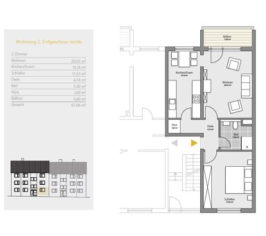 Wohnung zur Miete 530 € 2 Zimmer 67 m² 1. Geschoss frei ab 01.10.2024 Barsac Allee 12 Wöllstein 55597