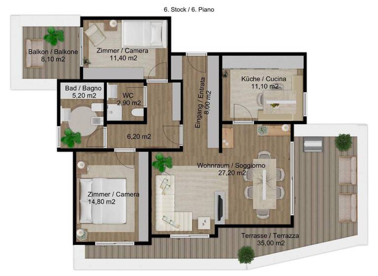 Wohnung zum Kauf 741.000 € 3 Zimmer 128 m² 7. Geschoss Bozen 39100