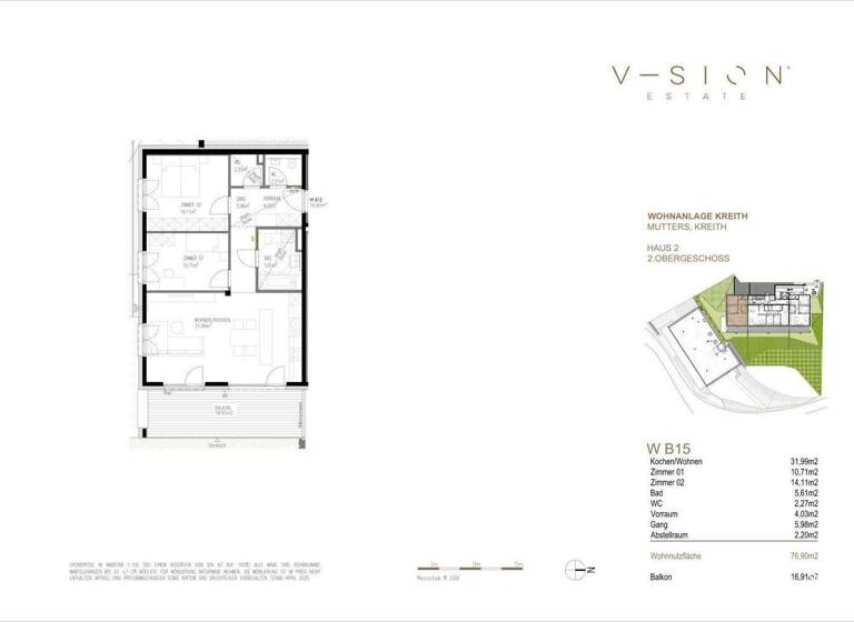Wohnung zum Kauf - Erstbezug 539.000 € 3 Zimmer 76,5 m² Mutters 6162