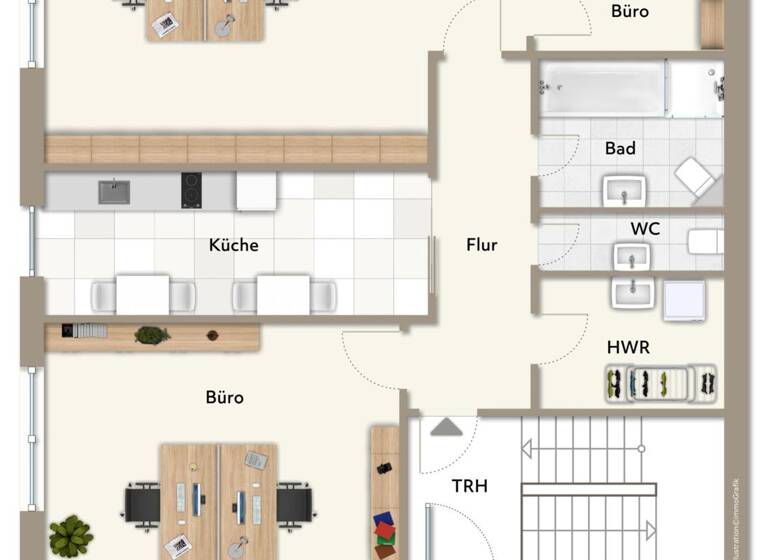 Bürofläche zur Miete 850 € 3 Zimmer 105 m² Bürofläche Langenpreising 85465