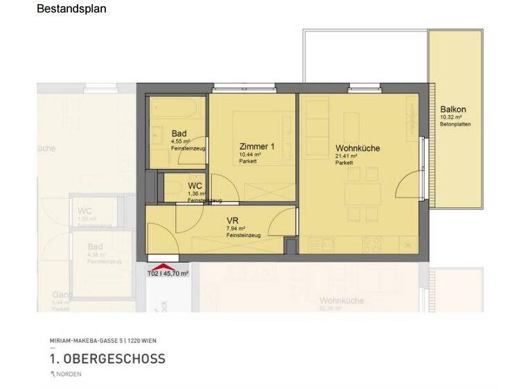 Wohnung zur Miete 808 € 2 Zimmer 1. Geschoss frei ab 01.09.2026 Miriam-Makeba-Gasse Wien 1220