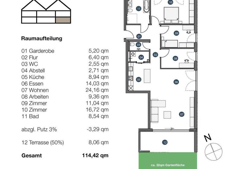 Wohnung zur Miete - Erstbezug 1.800 € 4 Zimmer 114 m² EG frei ab 01.05.2026 Innenstadt Ravensburg 88212