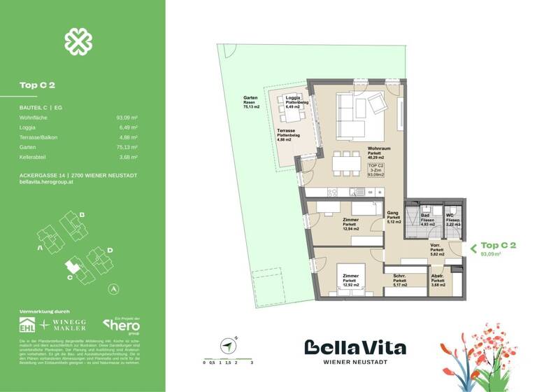 Wohnung zum Kauf provisionsfrei 429.900 € 3 Zimmer 93,1 m² EG Ackergasse 14 Wiener Neustadt 2700