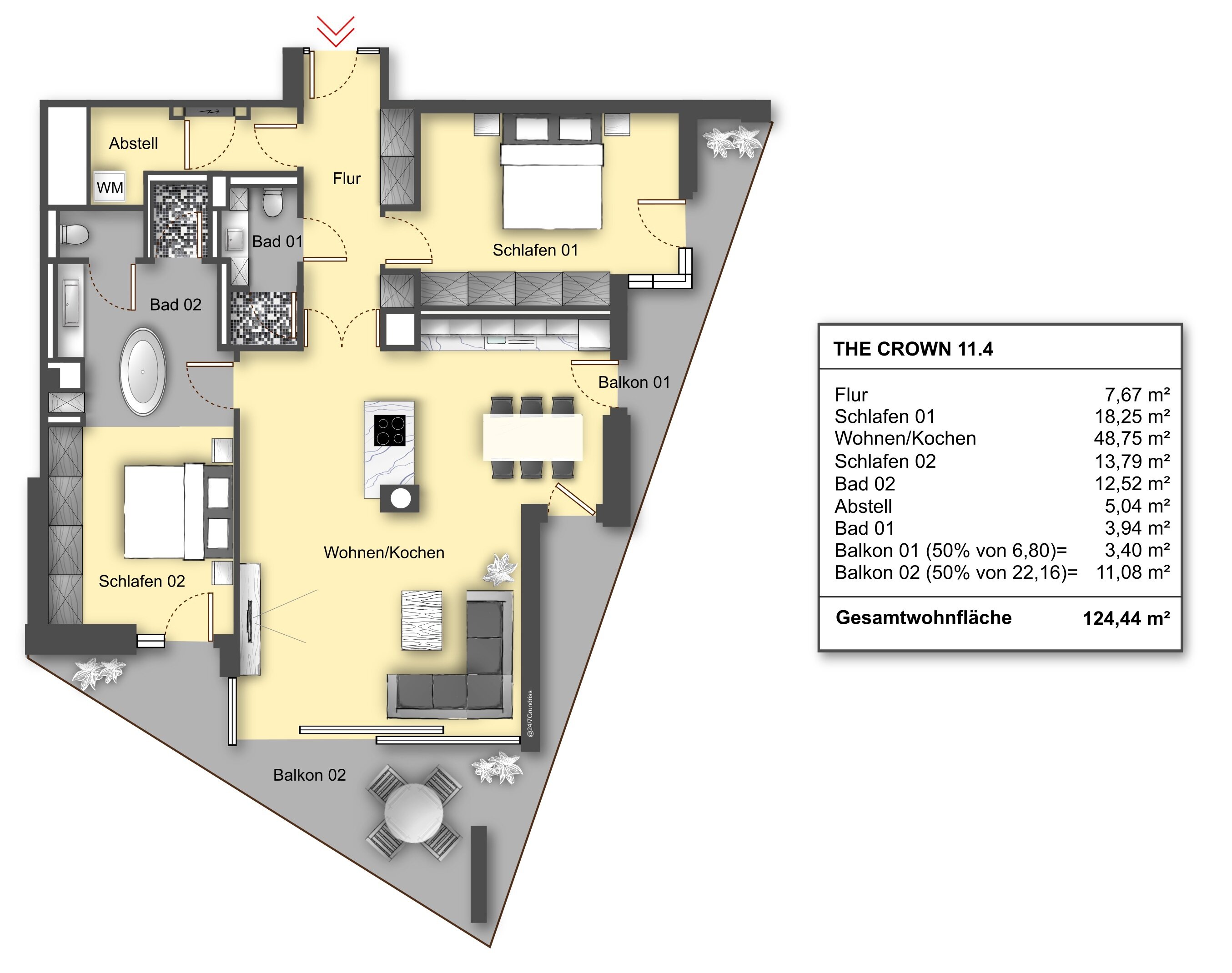 Wohnung zum Kauf 2.800.000 € 3 Zimmer 124 m²<br/>Wohnfläche 11.<br/>Geschoss ab sofort<br/>Verfügbarkeit HafenCity Hamburg 20457