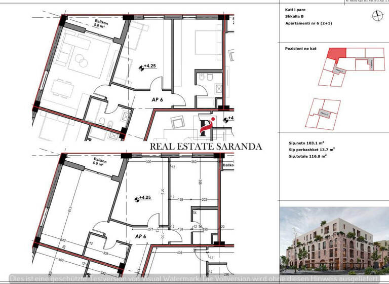 Studio zum Kauf 169.360 € 2 Zimmer 116,8 m² 1. Geschoss Saranda 9701