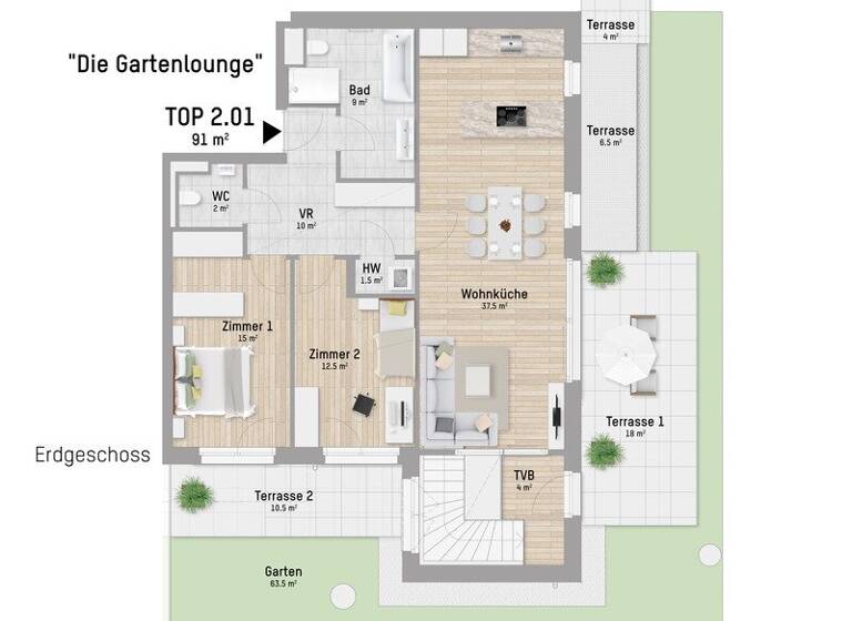 Wohnung zum Kauf - Erstbezug 1.499.900 € 2 Zimmer 91 m² EG Fischerstrand 24-26 Wien 1220