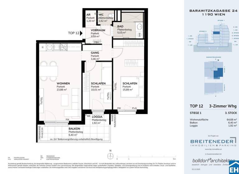 Wohnung zum Kauf - Erstbezug provisionsfrei 529.105 € 3 Zimmer 64,7 m² 3. Geschoss Barawitzkagasse Wien 1190