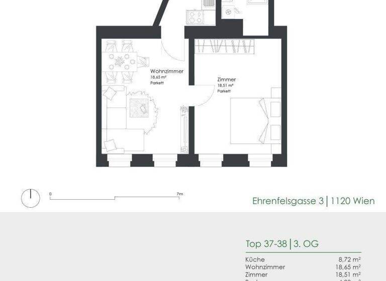 Wohnung zum Kauf 185.000 € 2 Zimmer 50,2 m² 3. Geschoss Ehrenfelsgasse 3 Wien 1120