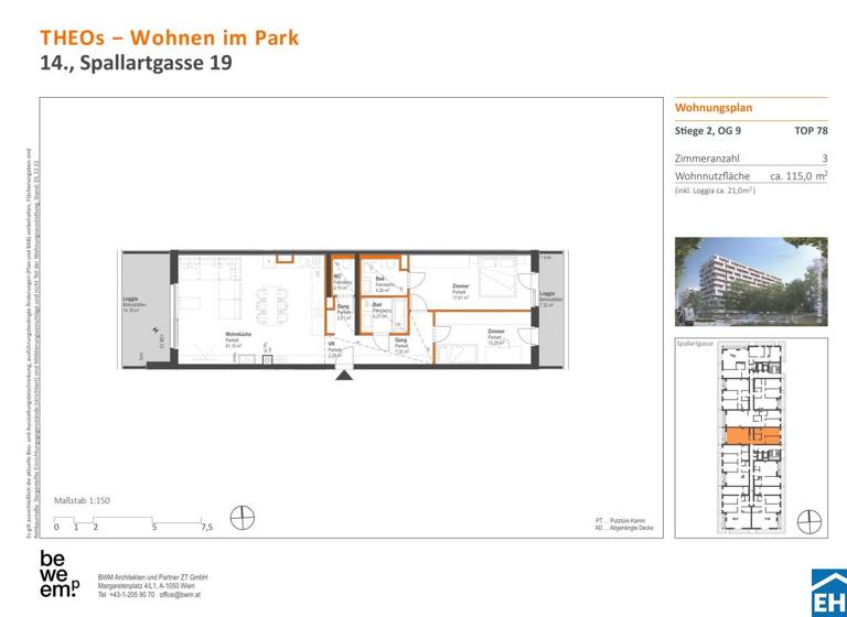 Wohnung zum Kauf - Erstbezug 799.000 € 3 Zimmer 94 m² 9. Geschoss Spallartgasse Wien 1140