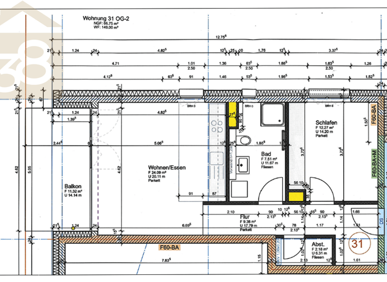 Wohnung zur Miete 750 € 2 Zimmer 61 m² 2. Geschoss Reislingen Wolfsburg 38446