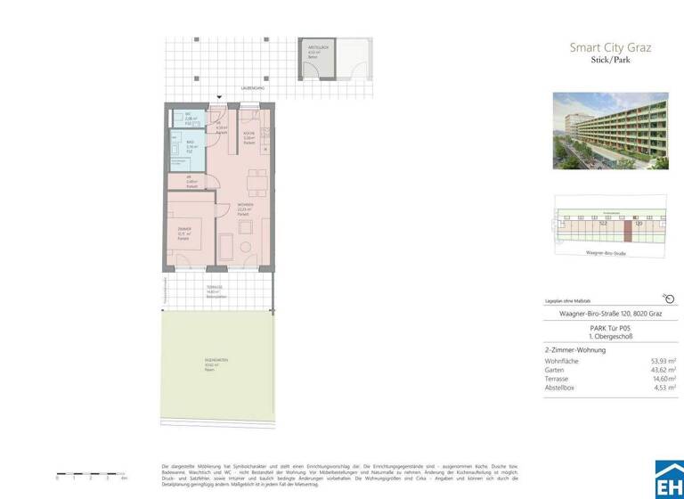 Wohnung zur Miete 587 € 2 Zimmer 53,9 m² 1. Geschoss Waagner-Biro-Straße Lend Graz 8020