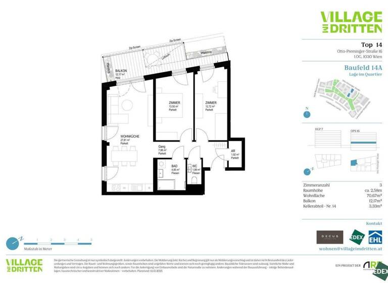 Wohnung zum Kauf 503.100 € 3 Zimmer 70,7 m² 1. Geschoss Wien 1030