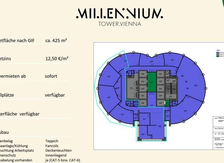 Bürofläche zur Miete 12,50 € 884 m² Bürofläche Handelskai 94-96 Wien 1200