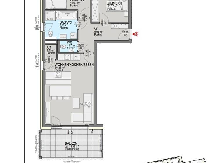 Wohnung zum Kauf 368.700 € 3 Zimmer 75,6 m² Annabichl Klagenfurt am Wörthersee 9020