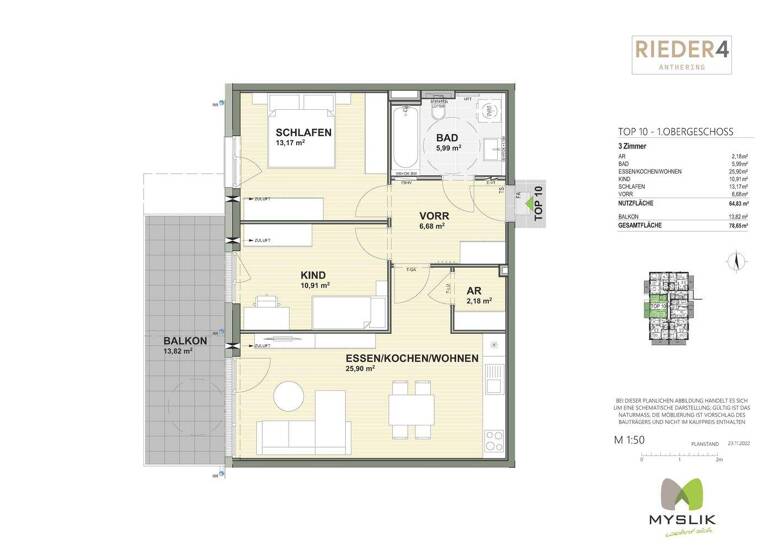 Wohnung zum Kauf - Erstbezug provisionsfrei 344.800 € 3 Zimmer 64,8 m² Anthering 5102