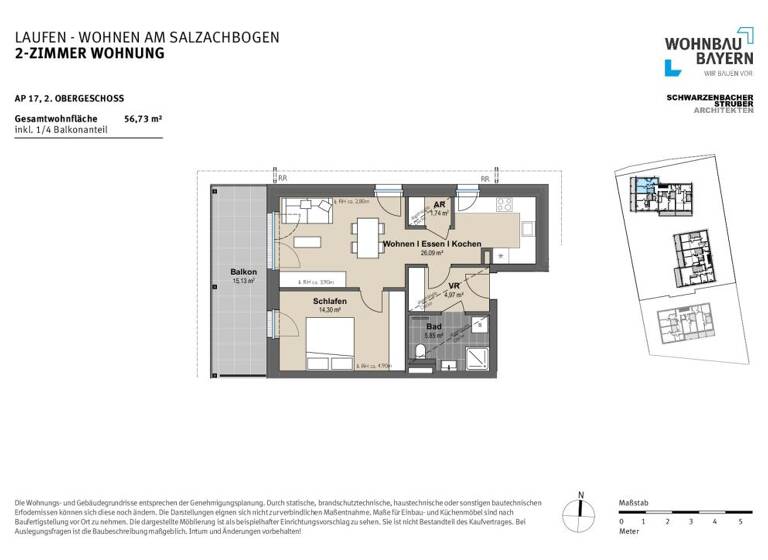 Wohnung zum Kauf provisionsfrei 366.200 € 2 Zimmer 56,7 m²<br/>Wohnfläche Tittmoninger Straße 52, 52a, 52b Laufen Laufen 83410