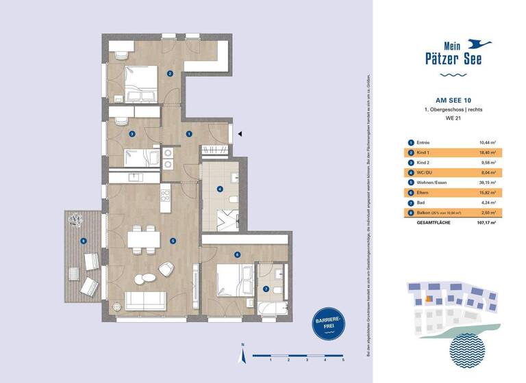 Wohnung zur Miete 1.515 € 4 Zimmer 107,2 m² 1. Geschoss frei ab 01.05.2026 Am See 10 Bestensee 15741