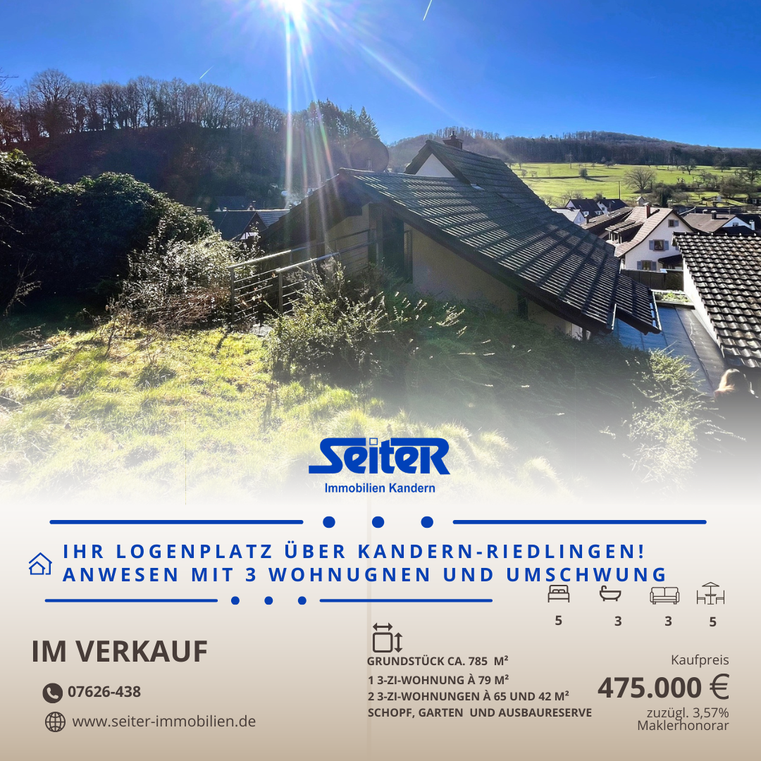 Immobilie in Kandern - Ihr Logenplatz über Kandern-Riedlingen:  Anwesen mit drei Wohnungen, Garten  und Umschwung - Bild 0