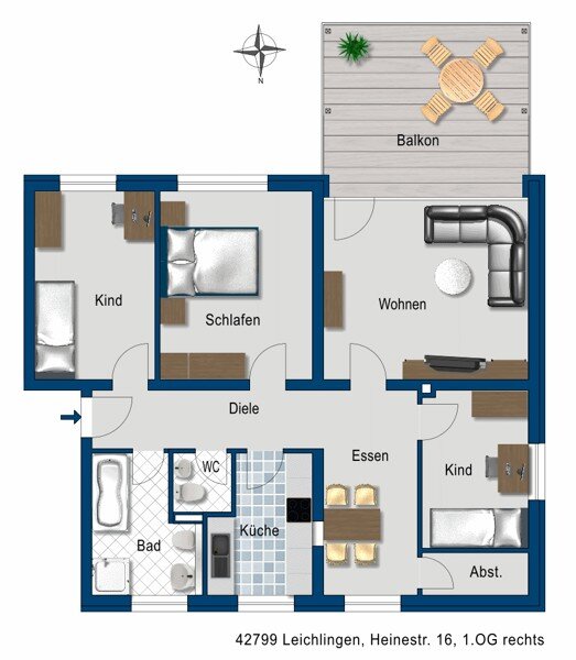 Wohnung zur Miete 785 € 3 Zimmer 86 m²<br/>Wohnfläche 1.<br/>Geschoss 14.04.2025<br/>Verfügbarkeit Heinestr. 16 Leichlingen Leichlingen 42799