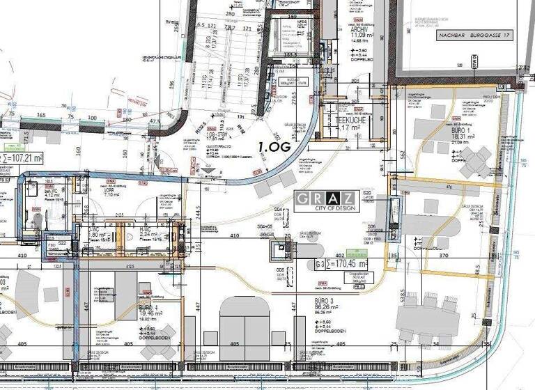Büro zur Miete 3.392 € 4,5 Zimmer 170,5 m² Bürofläche Burggasse Innere Stadt Graz,01.Bez.:Innere Stadt 8010