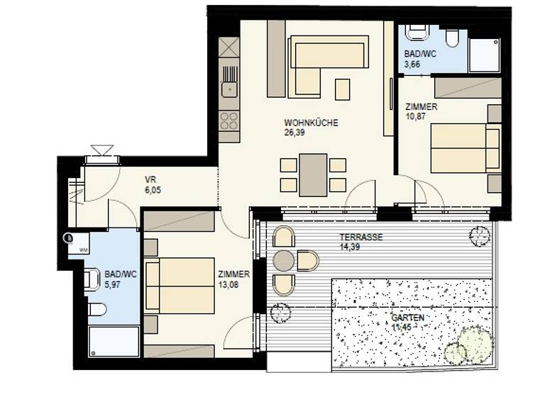 Terrassenwohnung zum Kauf - Neubau 729.100 € 3 Zimmer 65,5 m² EG Wien 1190