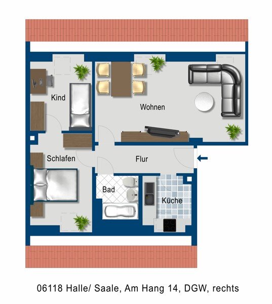 Wohnung zur Miete 400 € 3 Zimmer 48 m²<br/>Wohnfläche 2.<br/>Geschoss 02.01.2025<br/>Verfügbarkeit Am Hang 14 Gottfried-Keller-Siedlung Halle (Saale) 06118