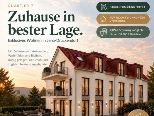 Wohnung zum Kauf - Erstbezug provisionsfrei 299.000 € 3 Zimmer 86 m² Geschoss EG/3 Drackendorf Jena 07751