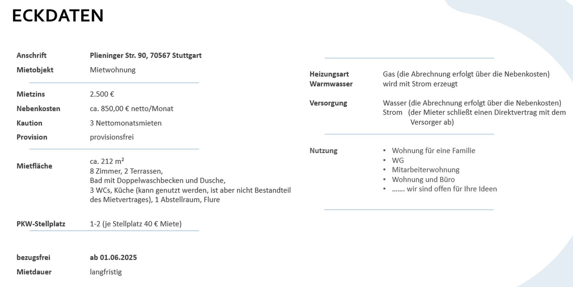 Wohnung zur Miete 2.500 € 8 Zimmer 212 m²<br/>Wohnfläche 1.<br/>Geschoss 01.06.2025<br/>Verfügbarkeit Plieninger Str. 90 Möhringen - Ost Stuttgart 70567