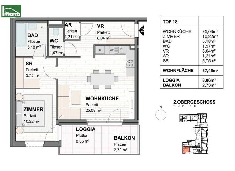 Wohnung zur Miete 681 € 2 Zimmer 57,5 m² 2. Geschoss frei ab 01.06.2026 Julius Raab-Promenade 31-35 St. Pölten 3100