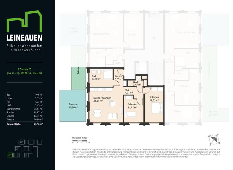 Terrassenwohnung zum Kauf provisionsfrei 539.280 € 3 Zimmer 96,3 m²<br/>Wohnfläche EG<br/>Geschoss Hildesheimer Straße 448 Wülfel Hannover 30519