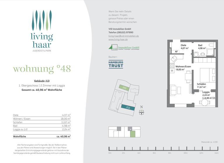 Wohnung zur Miete 1.095 € 2 Zimmer 41 m² Haar 85540