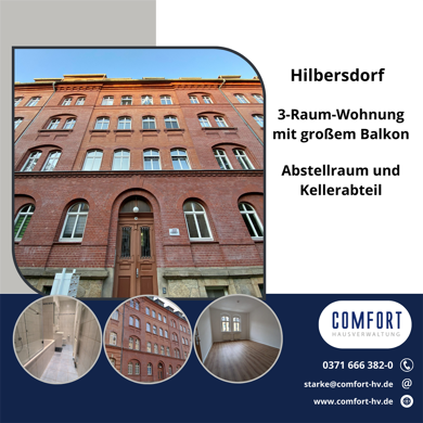 Wohnung zur Miete 425 € 3 Zimmer 65 m² 2. Geschoss frei ab sofort Klarastraße 40 Hilbersdorf 150 Chemnitz 09131